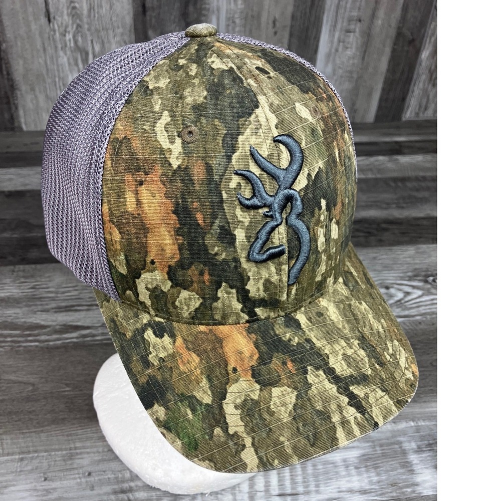 Browning Flexfit Trucker Hat L-XL Camo Mesh Back Buckmark Logo Baseball Cap